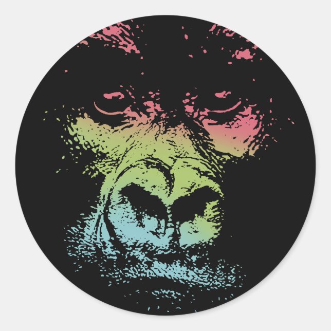 Gorilla Face -color Classic Round Sticker (Front)