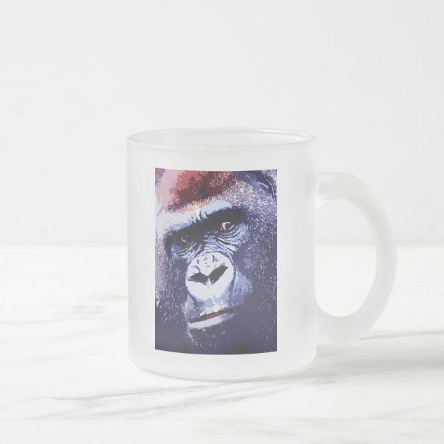Gorilla Face Pop Art Frosted Glass Coffee Mug (Right)