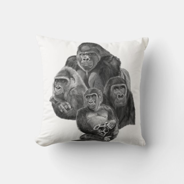 Gorilla Family Cusion Gorilla Life Throw Pillow (Front)