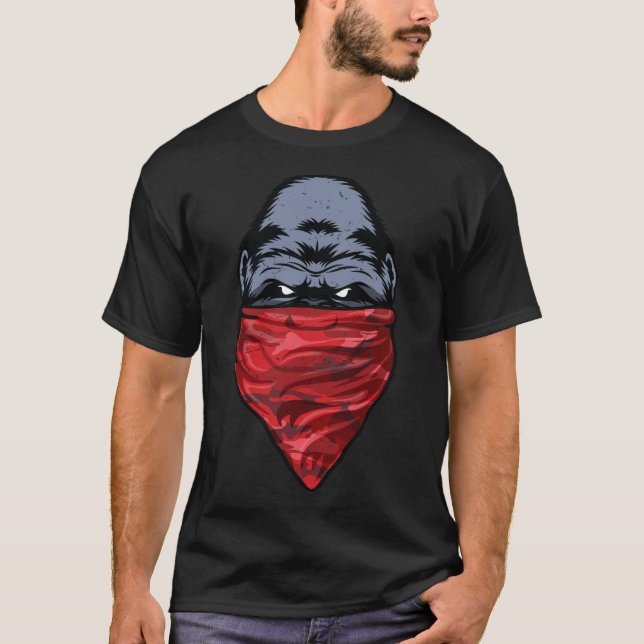 Gorilla Gangster Ape wearing a Red Bandanna T-Shirt (Front)