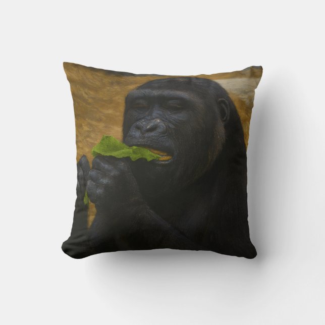 Gorilla Grace – Realistic Wildlife Portrait Throw Pillow (Front)