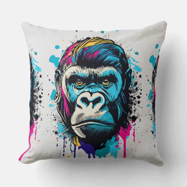 Gorilla Head - Gorilla Throw Pillow Colorful  (Front)