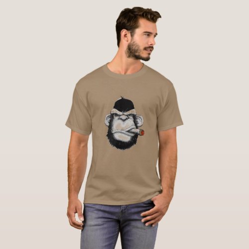 Gorilla head illustration Cigar Monkey Iron_on  T_Shirt