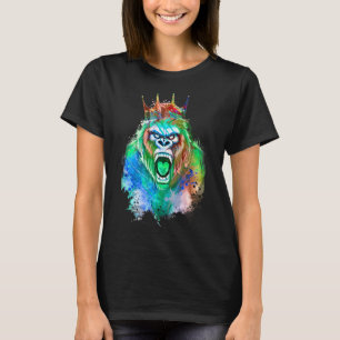 Gorilla Head King Colorful Crown Beast Workout Gym T-Shirt