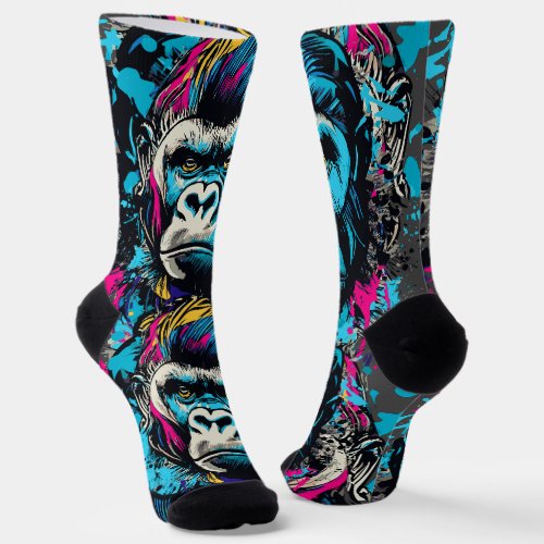 Gorilla Head Socks _ Gorilla Socks Colorful 