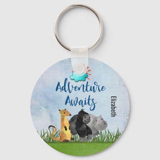 Gorilla Hippo and Meerkat -  Adventure Awaits Keychain (Front)