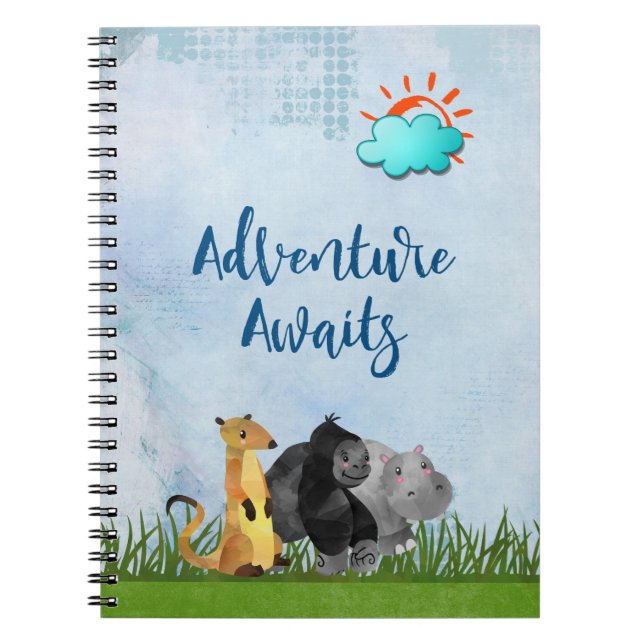 Gorilla Hippo and Meerkat -  Adventure Awaits Notebook (Front)