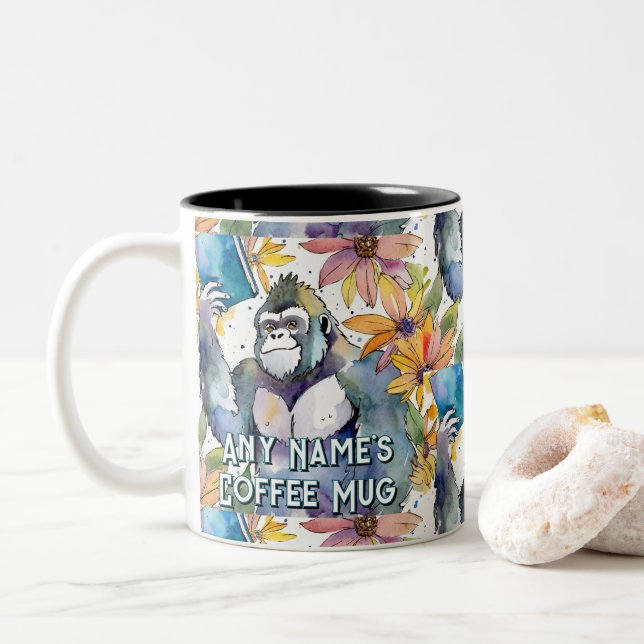 Gorilla Holding the Big Book Coffee Mug (With Donut)