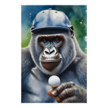 Gorilla in a Baseball Cap Playing Golf