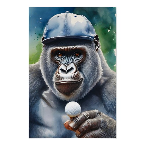 Gorilla in a Baseball Cap Playing Golf  Poster