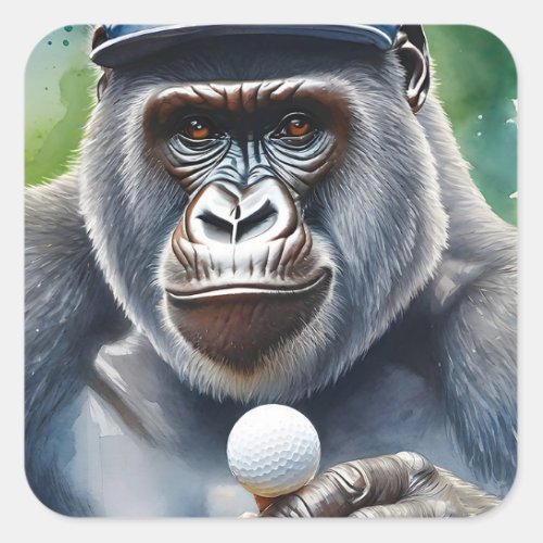 Gorilla in a Baseball Cap Playing Golf  Square Sticker