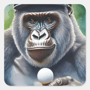 Gorilla in a Baseball Cap Playing Golf Square Sticker