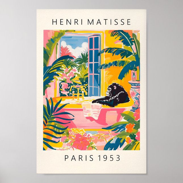 Gorilla In Bathtub Pink Poster, Dopamine Decor, Ma Poster (Front)
