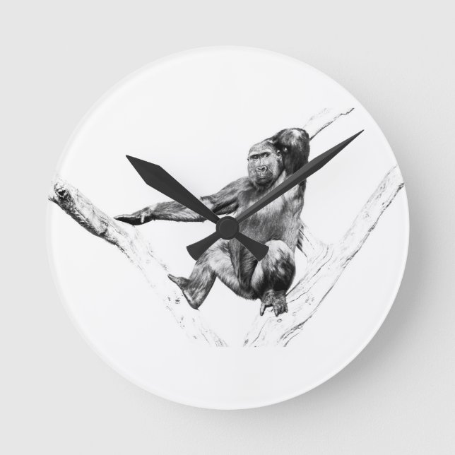 Gorilla in Shadows Round Clock (Front)