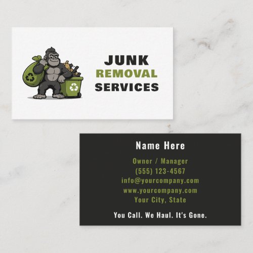Gorilla Junk Removal Garbage Cartoon Business Card