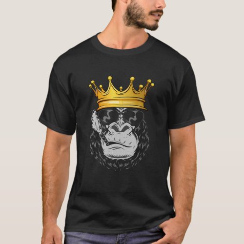 Gorilla King Crown Funny Ape Gang Smoking Cigars T_Shirt