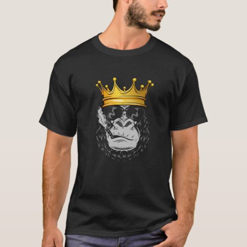 Gorilla King Crown Funny Ape Gang Smoking Cigars T_Shirt