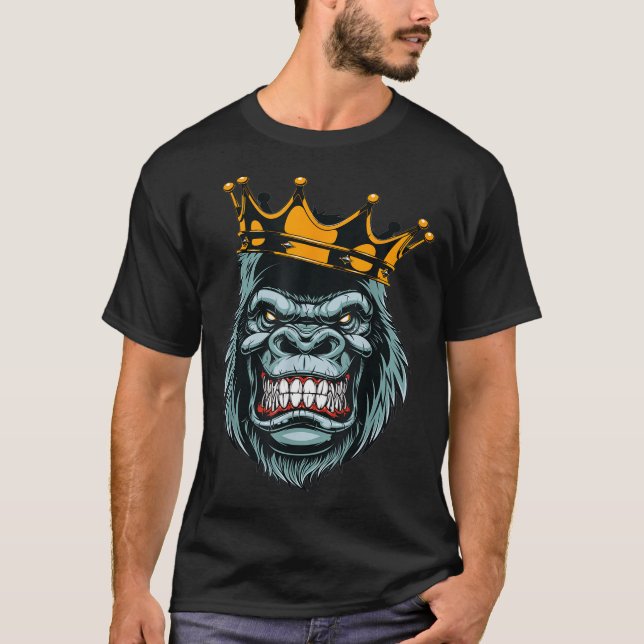 Gorilla King Ferocious Gorilla On With Crown Chris T-Shirt (Front)