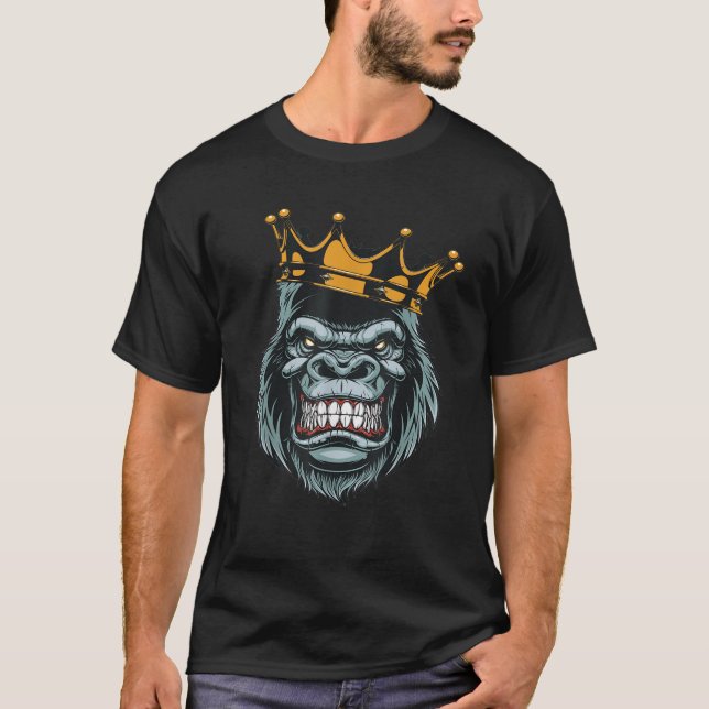 Gorilla King ferocious gorilla on with crown Chris T-Shirt (Front)
