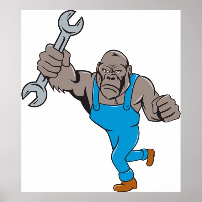 Gorilla Mechanic Holding Wrench Poster (Front)