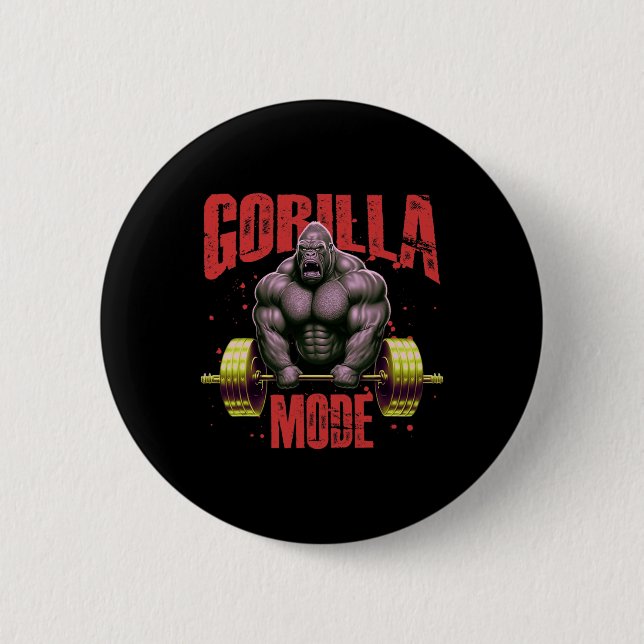 Gorilla Mode Weightlifting Gym Bodybuilding Workou Button (Front)