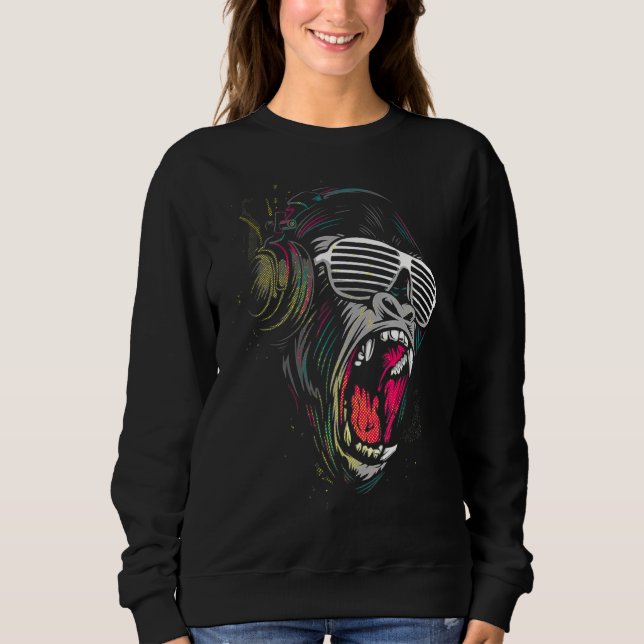 Gorilla Monkey Ape Headphones Sweatshirt (Front)