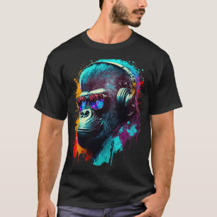 Gorilla Monkey DJ Headphones Sunglasses Colorful C T-Shirt