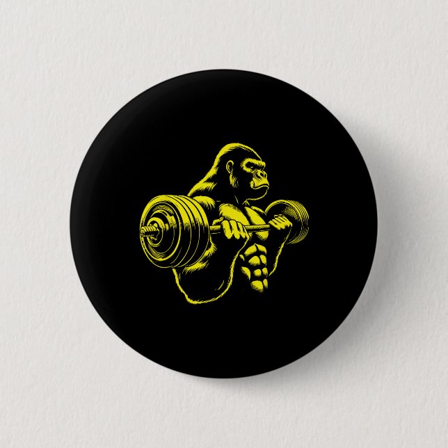 Gorilla Monkey Gym Weight Lifting Bodybuilding Wor Button (Front)