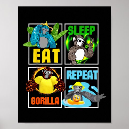 Gorilla Monkey Tag Vr Game Birthday Boys Eat Sleep Poster