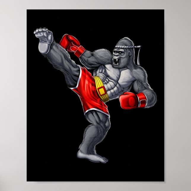 Gorilla Muay Thai Boxing Karate Kickboxing Martial Poster (Front)