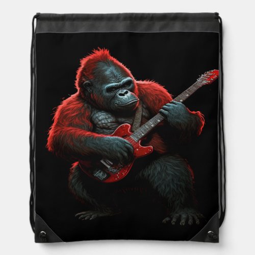 Gorilla  Musician Playing A Guitar   Drawstring Bag