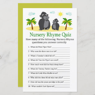 Gorilla Nursery Rhyme Quiz baby shower game
