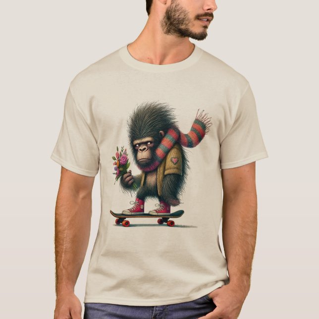  Gorilla on a Skateboard Humorous T-Shirt (Front)