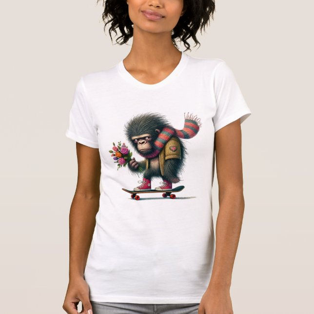  Gorilla on a Skateboard Humorous T-Shirt (Front)