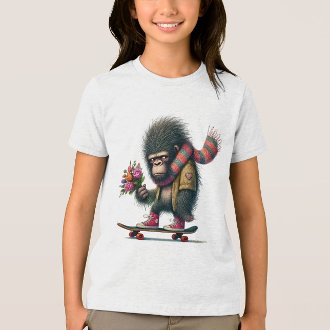 Gorilla on a Skateboard Humorous Tri-Blend Shirt (Front)