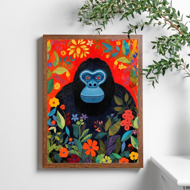 Gorilla Painting Colorful Flowers Leaves Poster (Creator Uploaded)