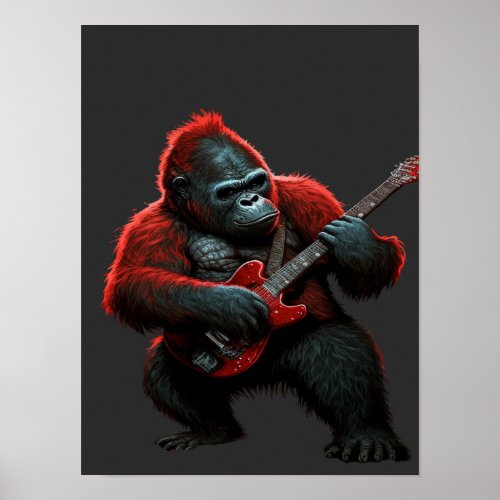 Gorilla Playing A Guitar T_Shirt Lumbar Cushion Poster