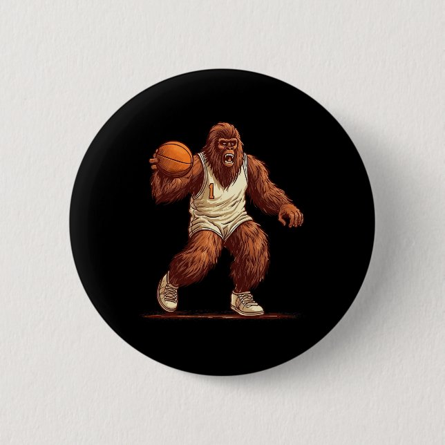 Gorilla Playing Basketball Fun Gorilla Basketball  Button (Front)