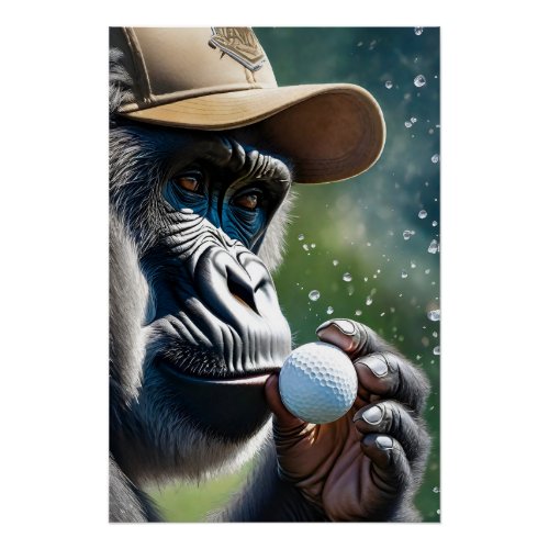 Gorilla Playing Golf with a Kiss for Good Luck  Poster