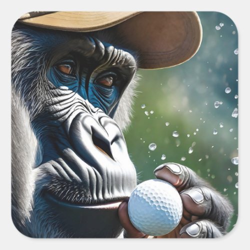 Gorilla Playing Golf with a Kiss for Good Luck  Square Sticker