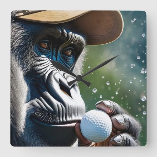 Gorilla Playing Golf with a Kiss for Good Luck  Square Wall Clock