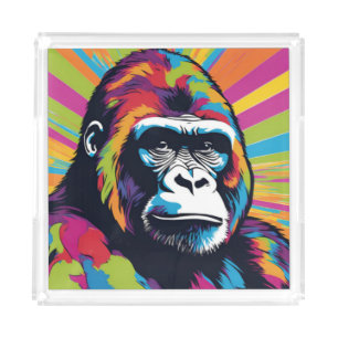 Gorilla Pop Art Cartoon Drawing Acrylic Tray