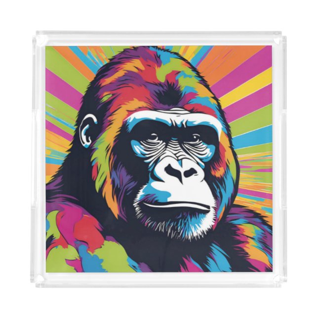 Gorilla Pop Art Cartoon Drawing Acrylic Tray (Front)