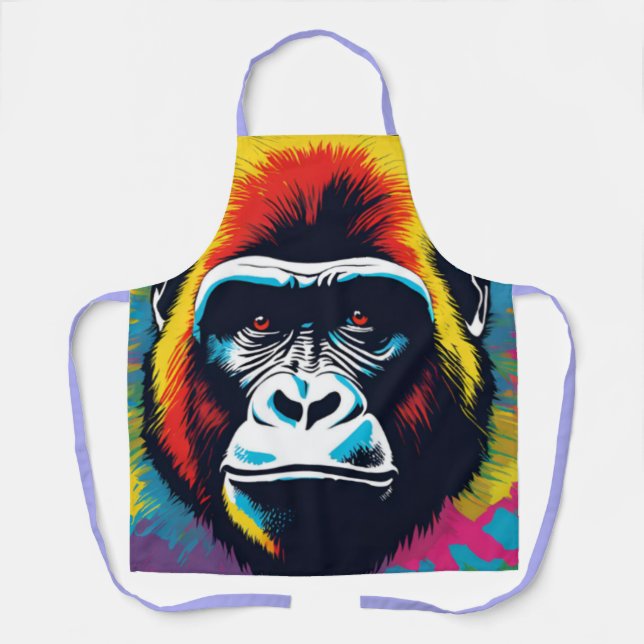 Gorilla Pop Art Cartoon Drawing Apron (Front)