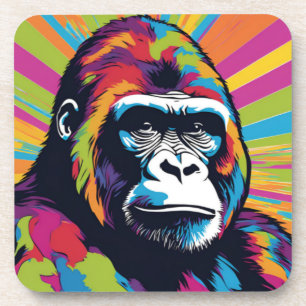 Gorilla Pop Art Cartoon Drawing Beverage Coaster