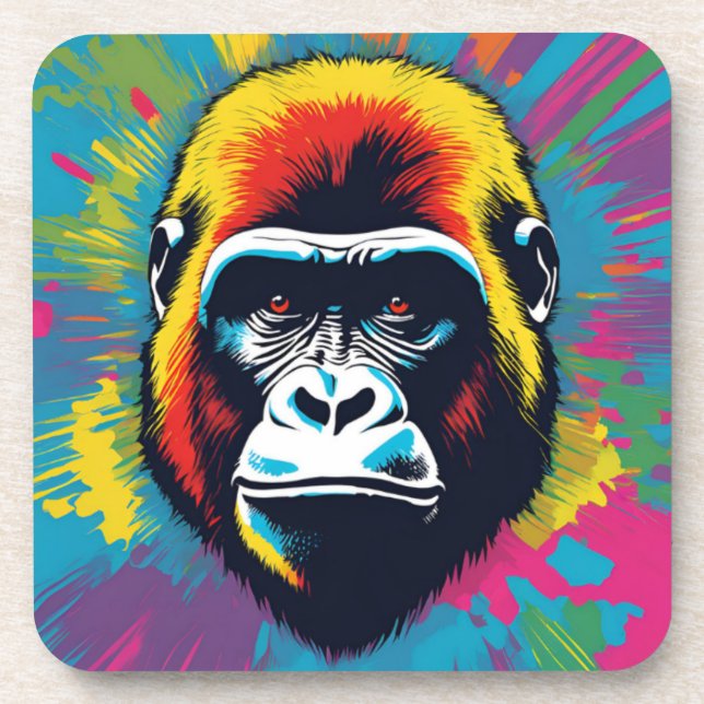 Gorilla Pop Art Cartoon Drawing Beverage Coaster (Front)