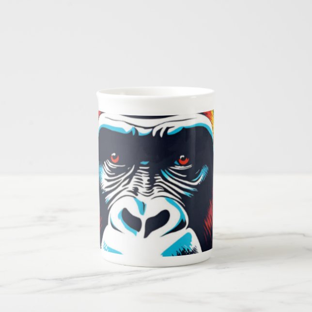Gorilla Pop Art Cartoon Drawing Bone China Mug (Front)