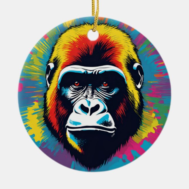 Gorilla Pop Art Cartoon Drawing Ceramic Ornament (Front)