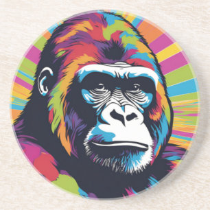 Gorilla Pop Art Cartoon Drawing Coaster