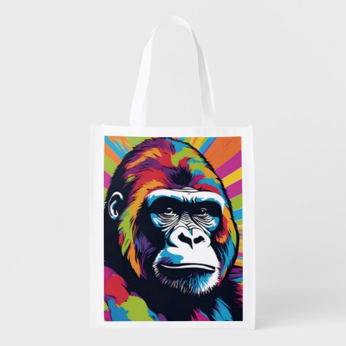 Gorilla Pop Art Cartoon Drawing Grocery Bag